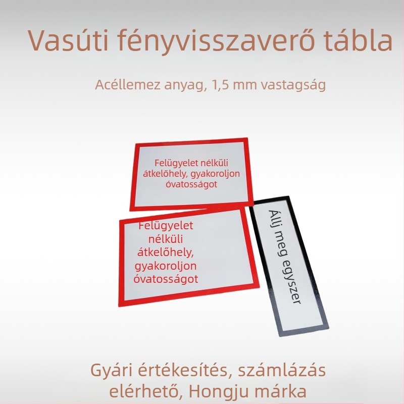 Vasúti útjelző táblák, Vigyázat vonat, Sebességkorlátozásra figyelmeztető háromszög, 1,5 mm vastagságú acéllemez