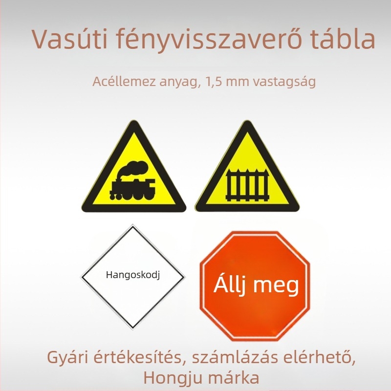Vasúti útjelző táblák, Vigyázat vonat, Sebességkorlátozásra figyelmeztető háromszög, 1,5 mm vastagságú acéllemez