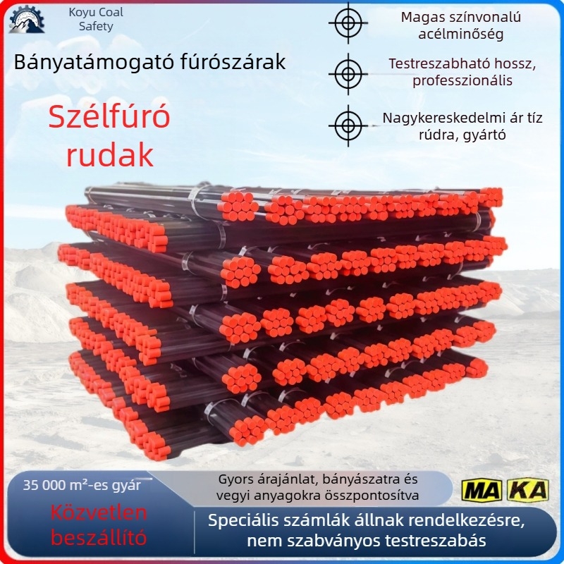 B19, B22 és B25 hatszögletű üreges fúrónyársak alagútfúró gépekhez, csatlakozó hüvelyekkel, hatszögletű pneumatikus fúrónyársak
