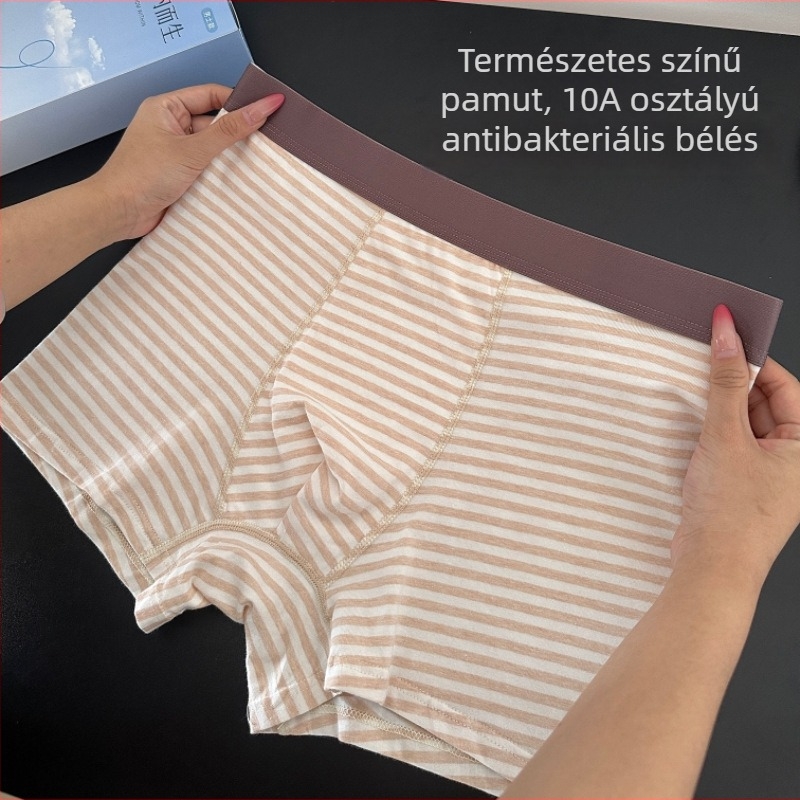 Férfi boxeralsó természetes színű pamutból, csíkos, lélegző, antibakteriális, nem színezett, nagy méret, kényelmes