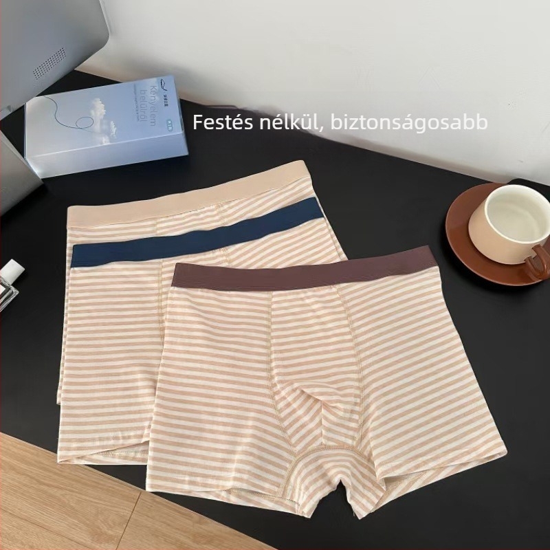 Férfi boxeralsó természetes színű pamutból, csíkos, lélegző, antibakteriális, nem színezett, nagy méret, kényelmes