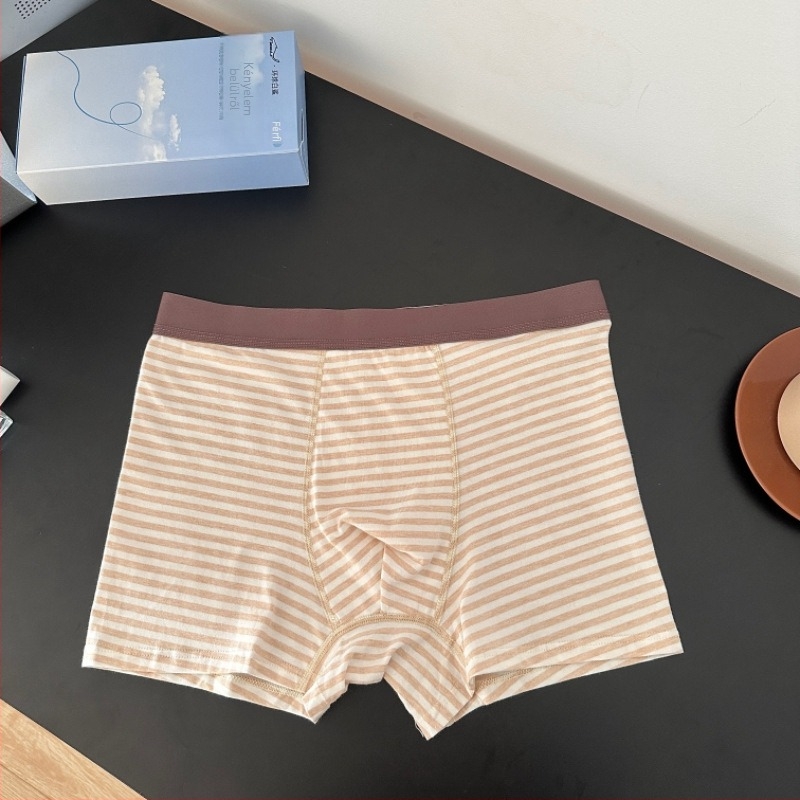 Férfi boxeralsó természetes színű pamutból, csíkos, lélegző, antibakteriális, nem színezett, nagy méret, kényelmes