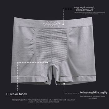 Férfi varrat nélküli boxer brief, lélegző, középmagas derék, plusz méret, méhsejt mintázatú kötött anyag, nedvesség-elvezető, antibakteriális poliészter