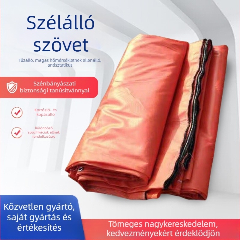 Bányászati alagút szellőző textile - magas hőmérsékletnek ellenálló, antistatikus, cipzáras ventillációhoz, tűzálló és karcolásálló