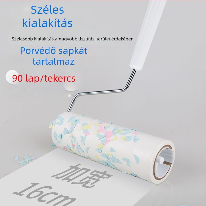 Szőrmentesítő henger cserélhető ragasztópapír maggal, 90 darab perforált tekercs, levehető teleszkópos fogantyú, 16–24 cm-es tekercs