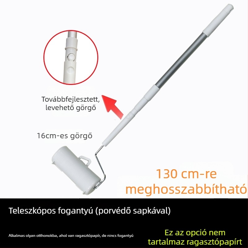 Szőrmentesítő henger cserélhető ragasztópapír maggal, 90 darab perforált tekercs, levehető teleszkópos fogantyú, 16–24 cm-es tekercs