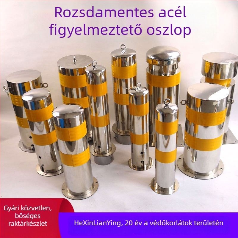 304 rozsdamentes acélból készült ütközésvédő oszlop parkolókhoz, rögzített elválasztó oszlop, fényvisszaverő figyelmeztető oszlop