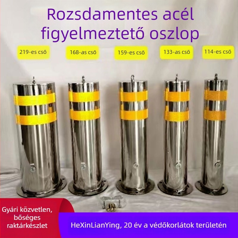 304 rozsdamentes acélból készült ütközésvédő oszlop parkolókhoz, rögzített elválasztó oszlop, fényvisszaverő figyelmeztető oszlop