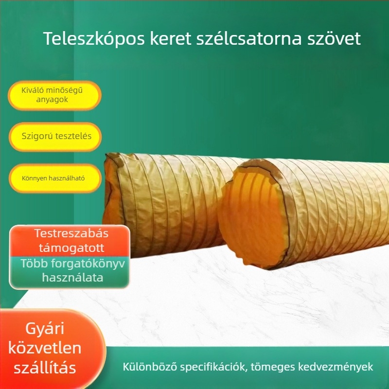 Alagúti negatív nyomású szellőzőcső teleszkópos kerettel, textil övvel, spirálrugós acélhuzallal és PVC rugalmas csővel