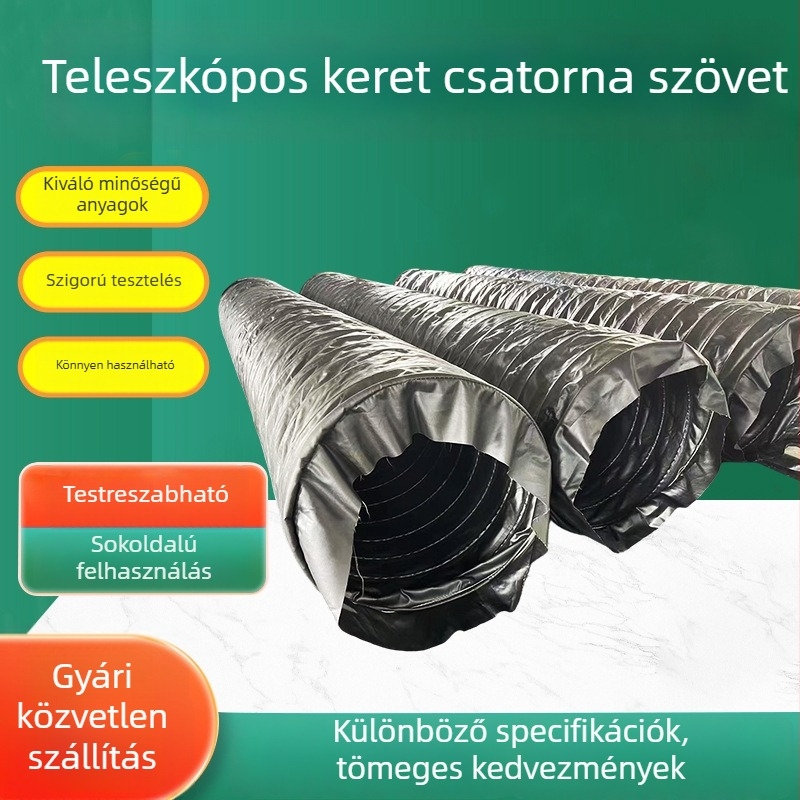 Alagúti negatív nyomású szellőzőcső teleszkópos kerettel, textil övvel, spirálrugós acélhuzallal és PVC rugalmas csővel