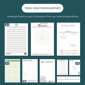 Logóval nyomtatott irodai papírkészlet: borítékok, levélpapírok, jegyzetfüzetek és vázlatfüzetek