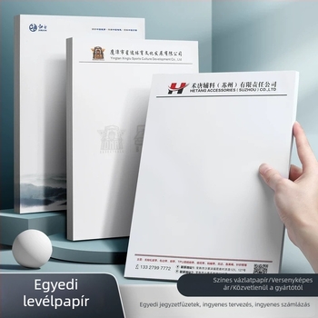 Logóval nyomtatott irodai papírkészlet: borítékok, levélpapírok, jegyzetfüzetek és vázlatfüzetek