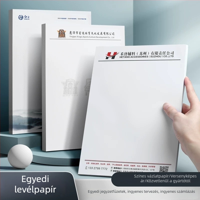 Logóval nyomtatott irodai papírkészlet: borítékok, levélpapírok, jegyzetfüzetek és vázlatfüzetek