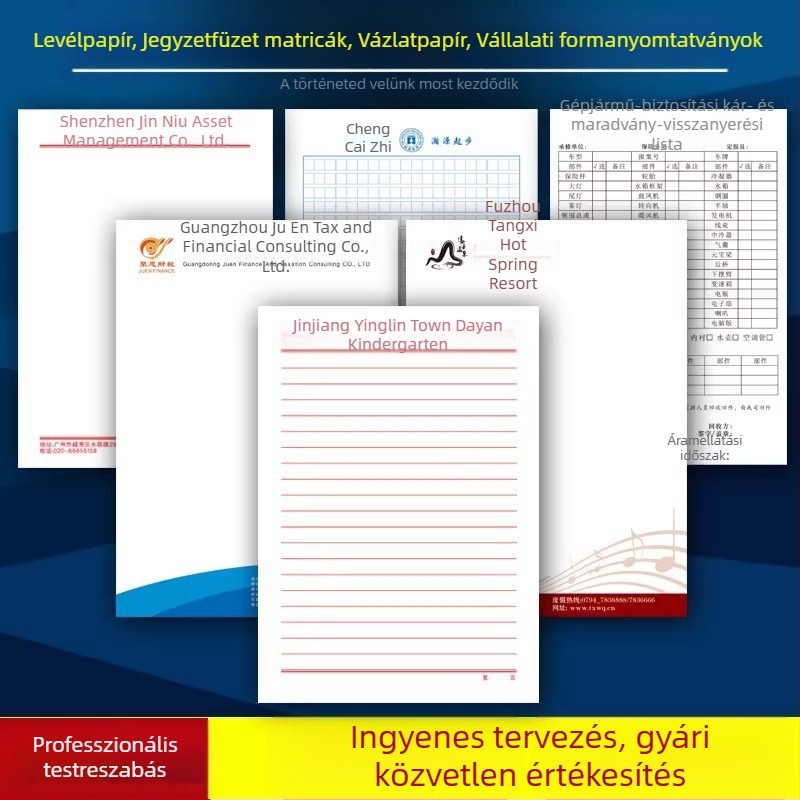 Logóval nyomtatott irodai papírkészlet: borítékok, levélpapírok, jegyzetfüzetek és vázlatfüzetek