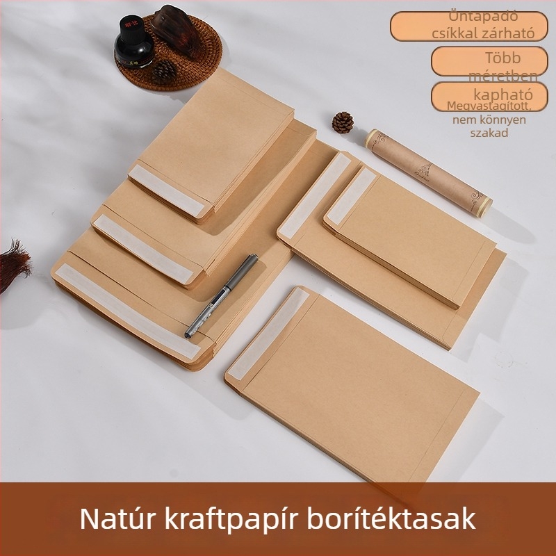 Kínai stílusú üres kraftpapírból készült boríték öntapadó zárással, A4-es dokumentumokhoz és bizonylatokhoz, méretek 3/5/6/7/9, testre szabható