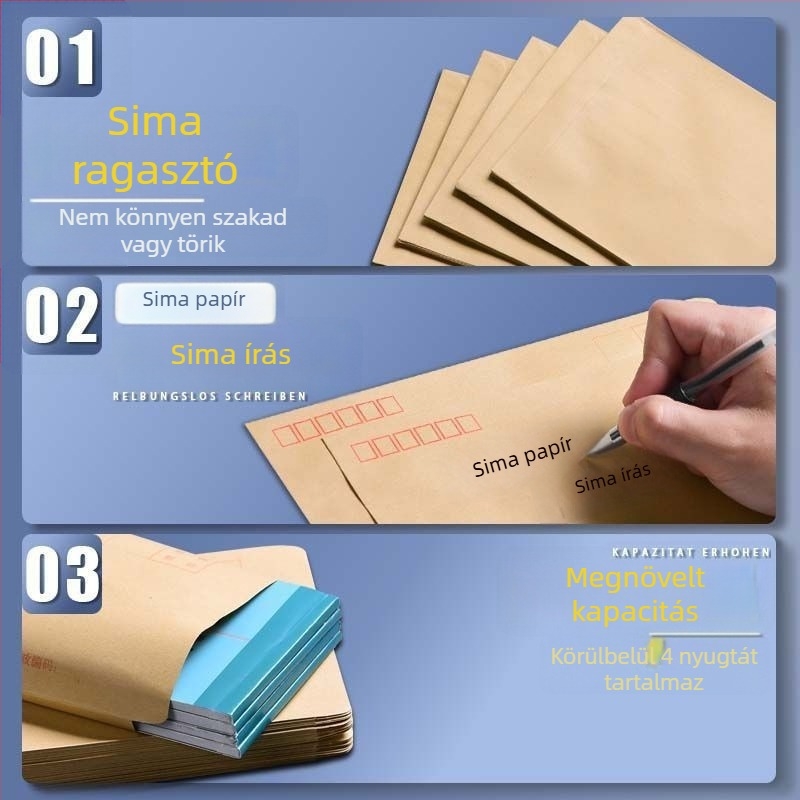 Kraftpapír borítékok kínai stílusban, B6 és No.6/No.7/No.9 méretek, bér- és ÁFA számlákhoz