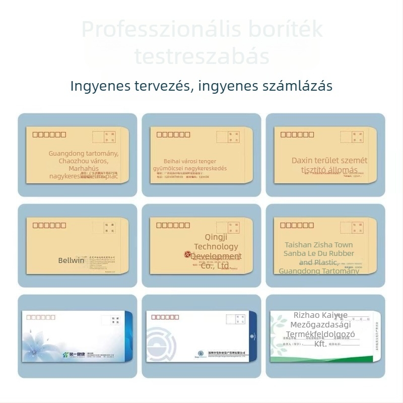 Kraftpapír borítékok kínai stílusban, B6 és No.6/No.7/No.9 méretek, bér- és ÁFA számlákhoz