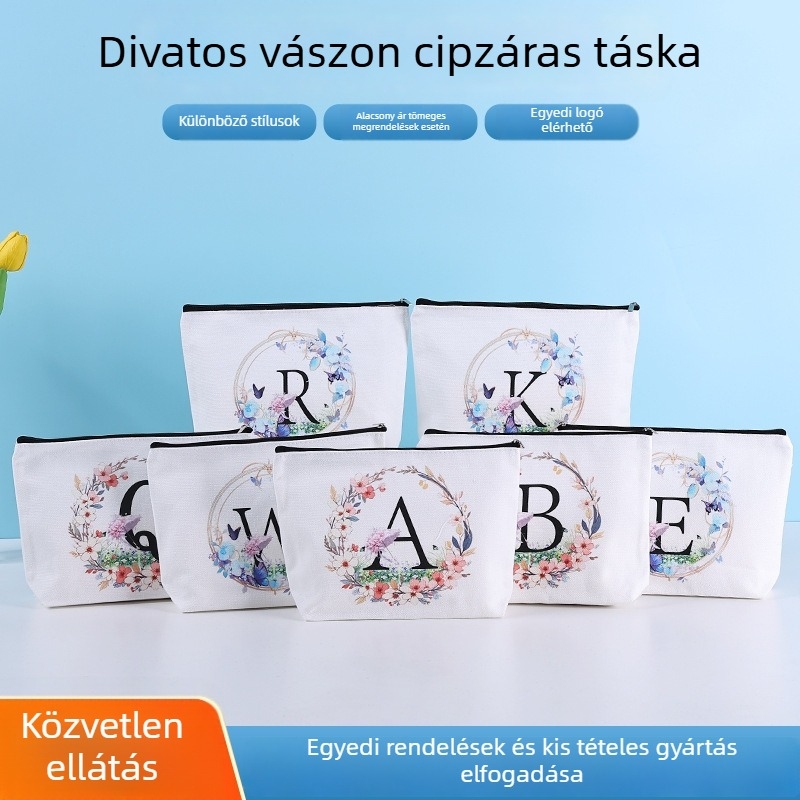 Vászon cipzáros kozmetikai táska és tolltartó – hordozható, elegáns, logóval