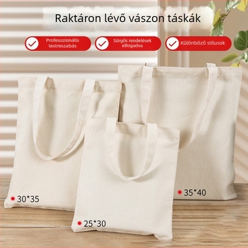 Sűrített vászon bevásárló táska, egyedi logóval, kézzel festett, üres