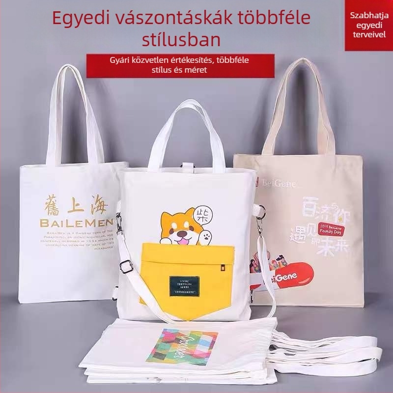 Raktáron lévő vászontáska testreszabható logóval; húzózsinóros zárás, vállra tehető, diákoknak