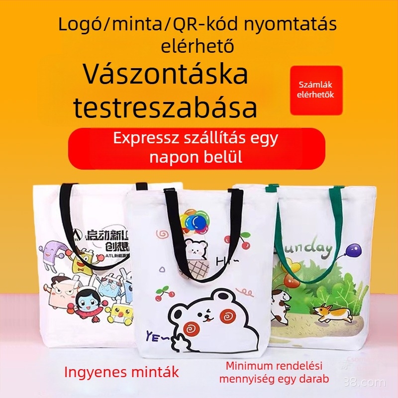 Raktáron lévő vászontáska testreszabható logóval; húzózsinóros zárás, vállra tehető, diákoknak