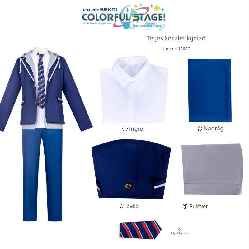 World Project cosplay ruha – színes színpadi egyetemi egyenruha anime-hoz