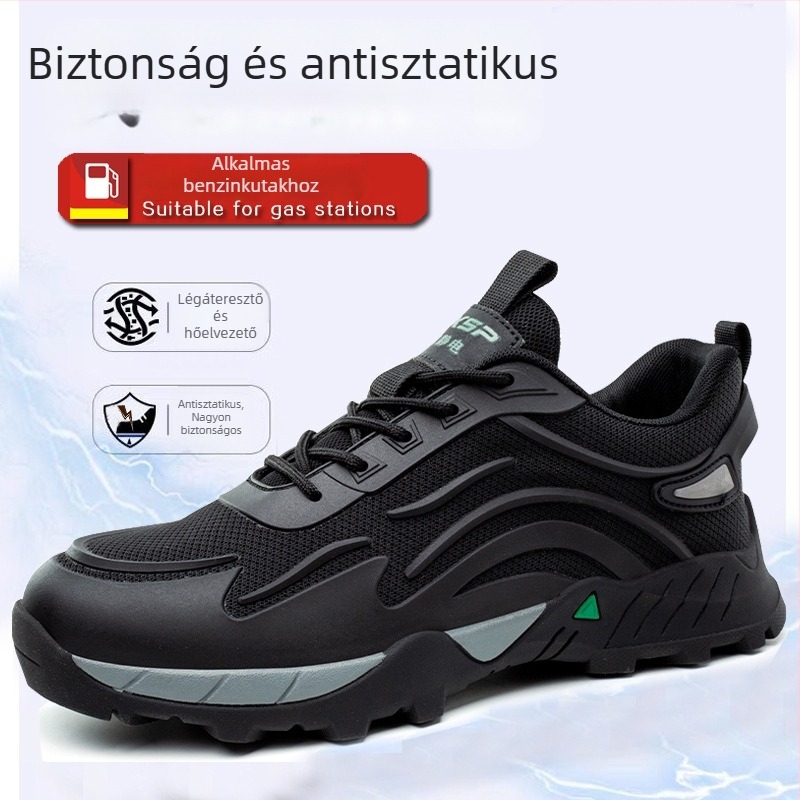 Férfi munkavédelmi cipő, antistatikus, kényelmes, légáteresztő, kopásálló, perforáció-ellenálló, acélorrvédő