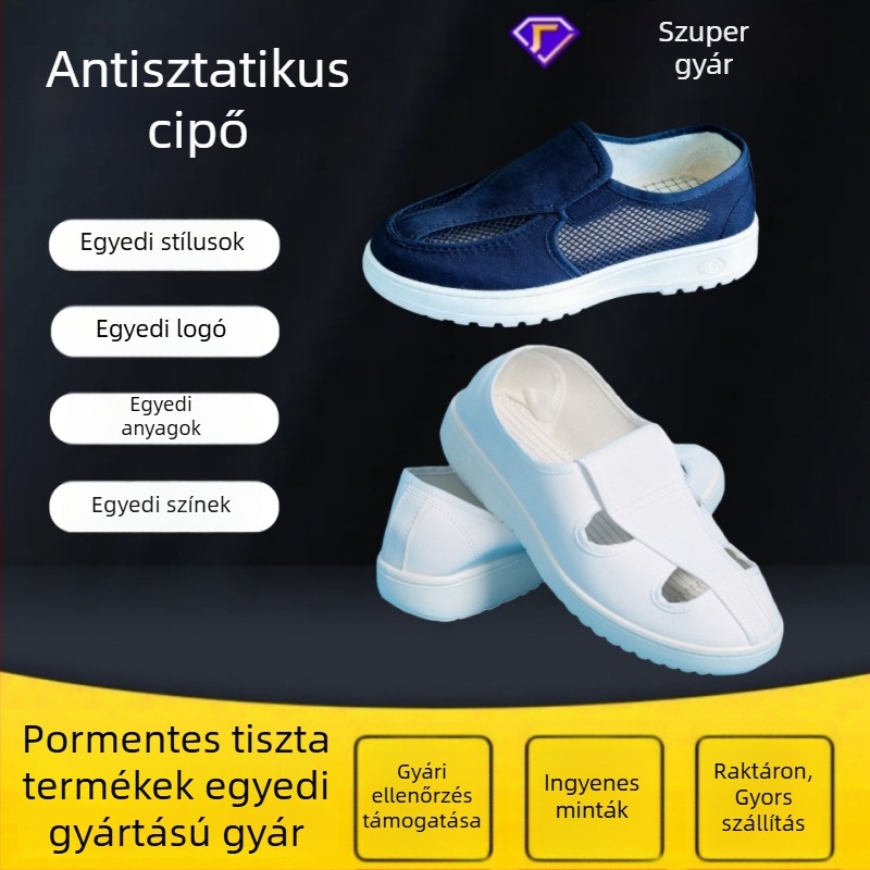 Antisztatikus középmagas cipő, PU puha talppal, pormentes vászon munkacipő, egyszínű, testre szabható szín és méret