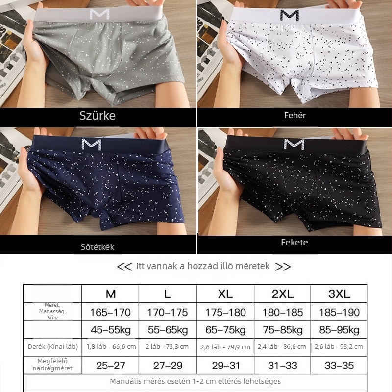 Férfi pamut boxer rövidnadrág csillag mintával, légáteresztő, középmagas derekú, minden évszakhoz, új modell