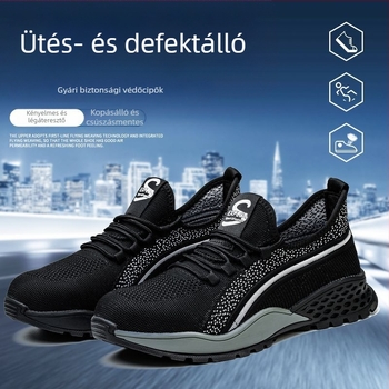 Férfi biztonsági cipő acélorrvédővel, légáteresztő Fly-Knit felsőrész, gumitalp, csúszásmentes, antistatikus, könnyű