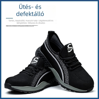 Férfi biztonsági cipő acélorrvédővel, légáteresztő Fly-Knit felsőrész, gumitalp, csúszásmentes, antistatikus, könnyű