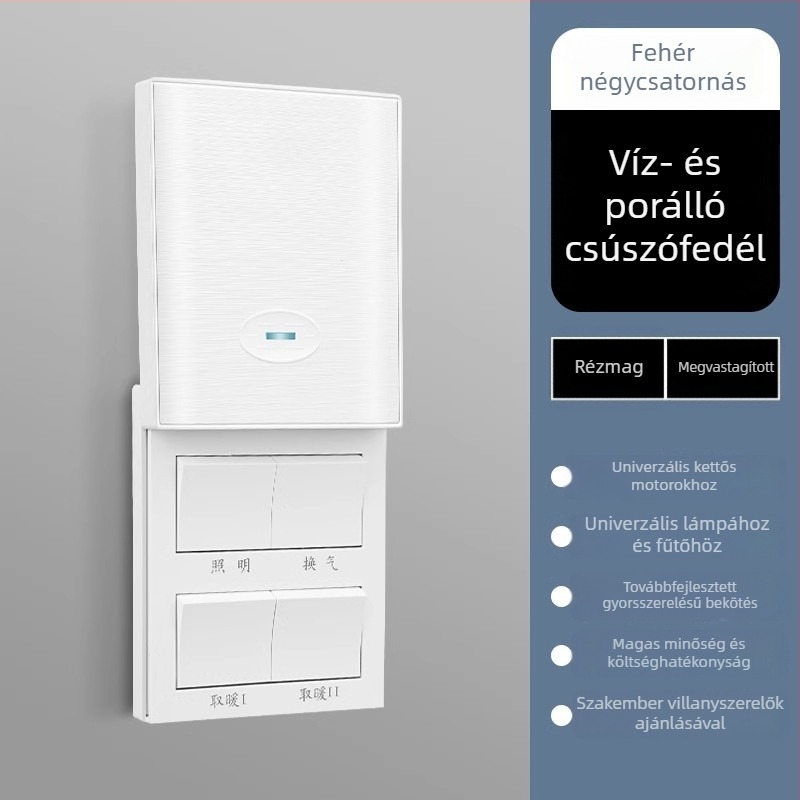 86-os típusú univerzális fürdőszobai fűtőkapcsoló csúszófedéllel, vízálló négyágú panel a fürdőszobába