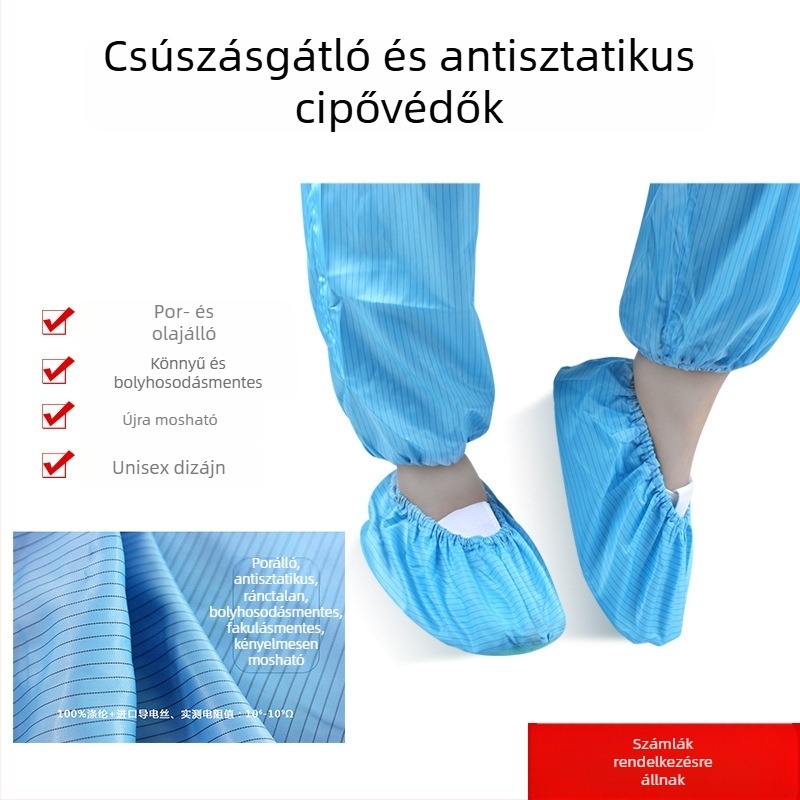 Antisztatikus cipővédők csúszásmentes talppal, többször mosható, háztartási, laboratóriumi, kórházi és műhelyhasználatra – uniszex