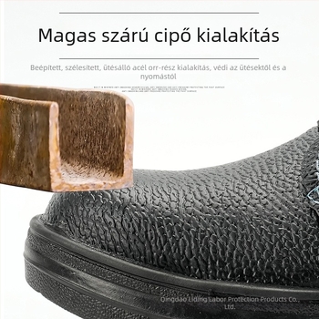 Férfiak számára magas szárú biztonsági cipő acélorral, ütésálló, perforációálló, csúszásmentes, anti‑statikus