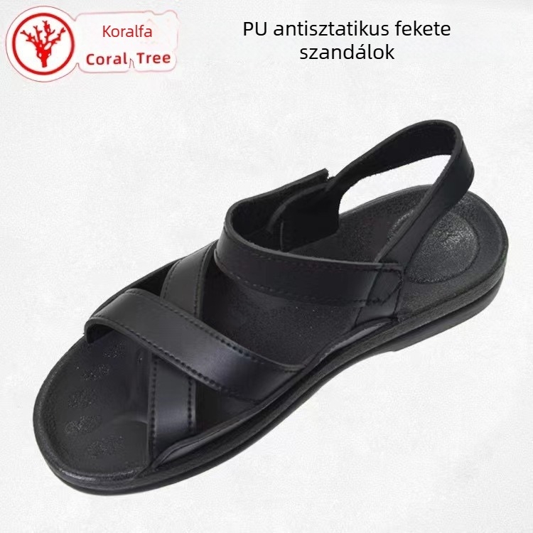 Antistatikus PU fekete pormentes munkaszandál elektrosztatikus sarokkal