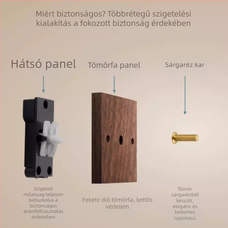 Diófából készült falkapcsoló, 13A, UK/EU szabvány