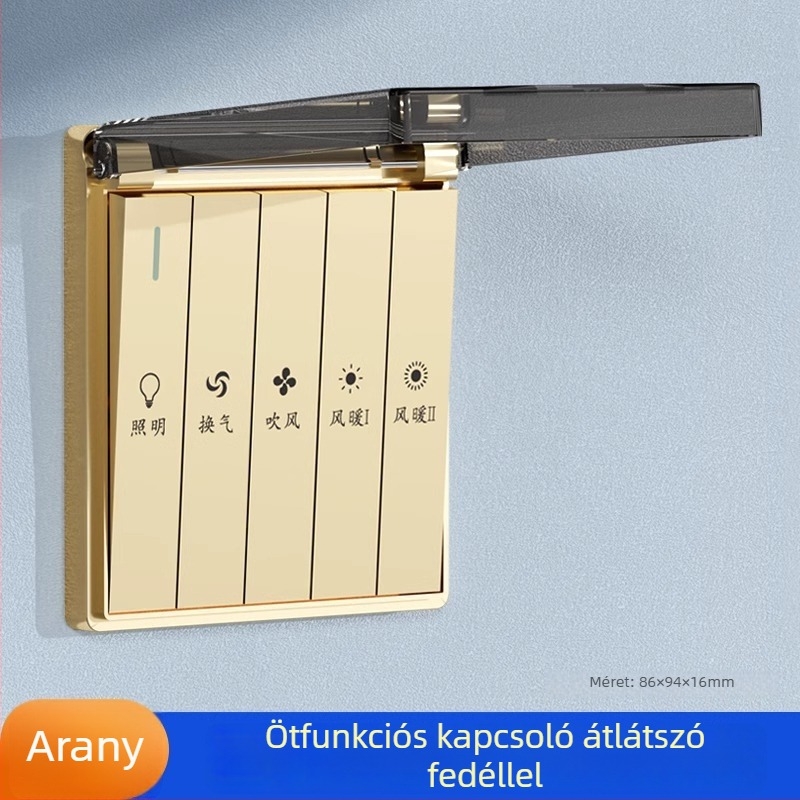 86-os típusú fürdőszobai fűtőkapcsoló, ötágú vízálló falipanel, öt-az-egyben fűtéskapcsoló a fürdőszobában, négyágú panel