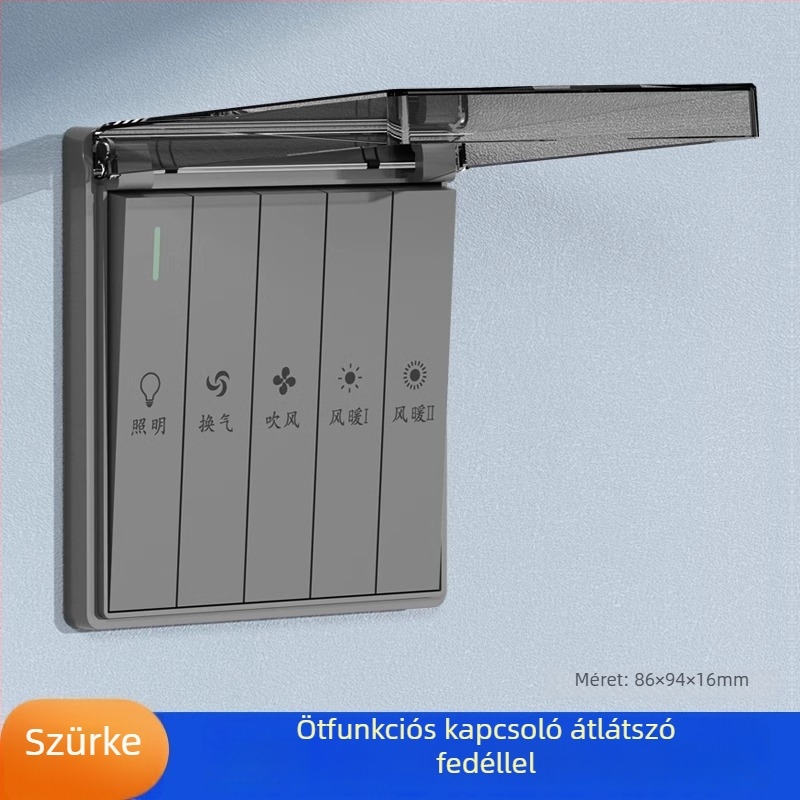 86-os típusú fürdőszobai fűtőkapcsoló, ötágú vízálló falipanel, öt-az-egyben fűtéskapcsoló a fürdőszobában, négyágú panel