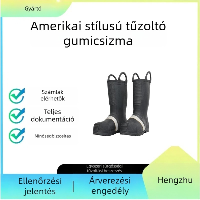Tűzoltó gumicsizma, tűzálló acélorrral és acél talppal, védő bakancs CE tanúsítvánnyal EN15090