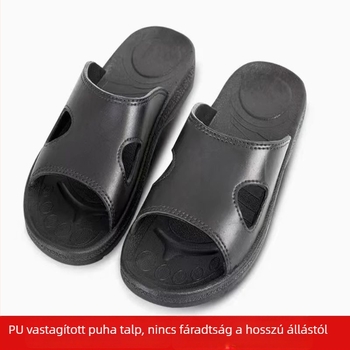 Antisztatikus papucs PU vastag puha talppal, pormentes műhelyhez, ESD, csúszásmentes, fekete, uniszex