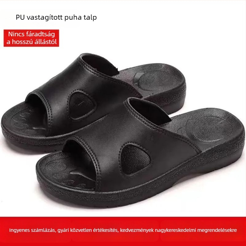 Antisztatikus papucs PU vastag puha talppal, pormentes műhelyhez, ESD, csúszásmentes, fekete, uniszex