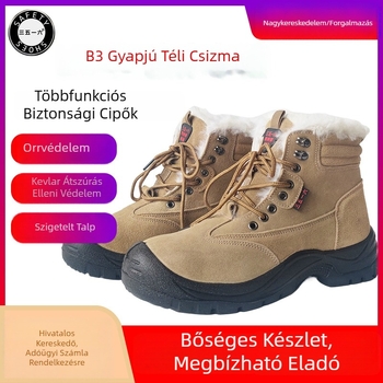 Ding neng B3 Gyapjú Biztonsági Cipő, Anti-ütés és Anti-szúrás, Szigetelt 6kV, Pamut Munkavédelmi Cipő, Khaki, Középmagas