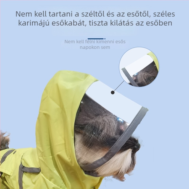 Kutyáknak szánt esőkabát nagy karimával, vízálló és fényvisszaverő részletekkel