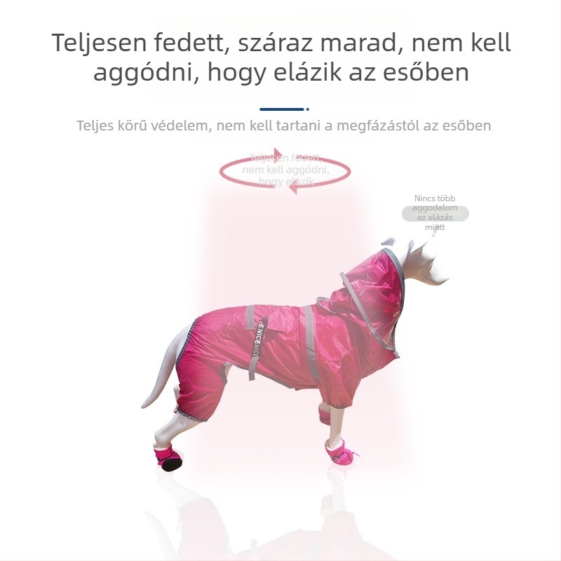 Kutyáknak szánt esőkabát nagy karimával, vízálló és fényvisszaverő részletekkel
