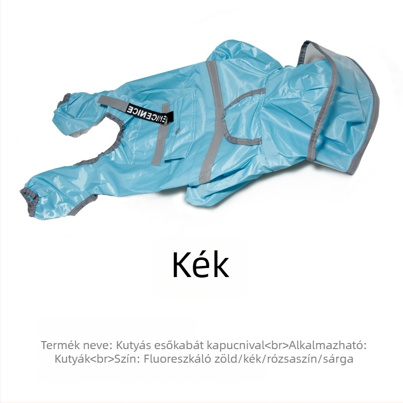 Kutyáknak szánt esőkabát nagy karimával, vízálló és fényvisszaverő részletekkel
