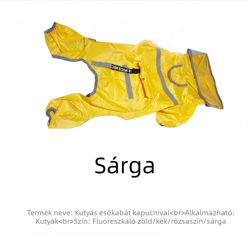 Kutyáknak szánt esőkabát nagy karimával, vízálló és fényvisszaverő részletekkel