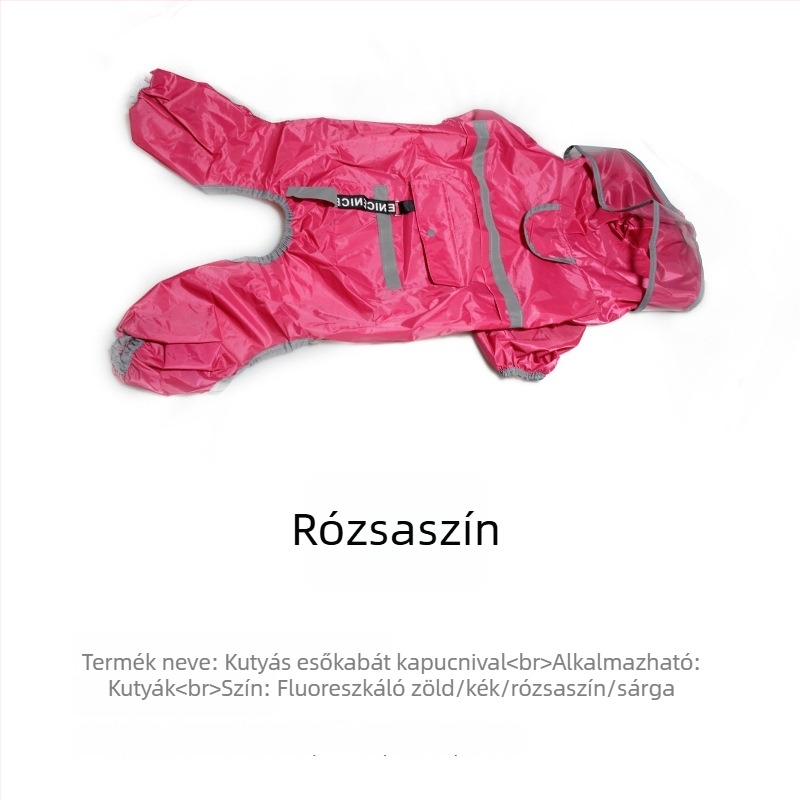 Kutyáknak szánt esőkabát nagy karimával, vízálló és fényvisszaverő részletekkel