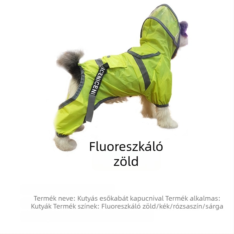 Kutyáknak szánt esőkabát nagy karimával, vízálló és fényvisszaverő részletekkel