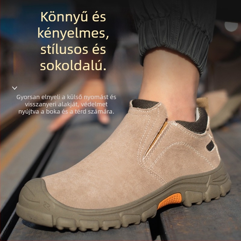 Acélorrú munkavédelmi cipő, ütés- és átszúrás elleni védelemmel, hegesztő, őszi slip-on, csúszásmentes és kopásálló