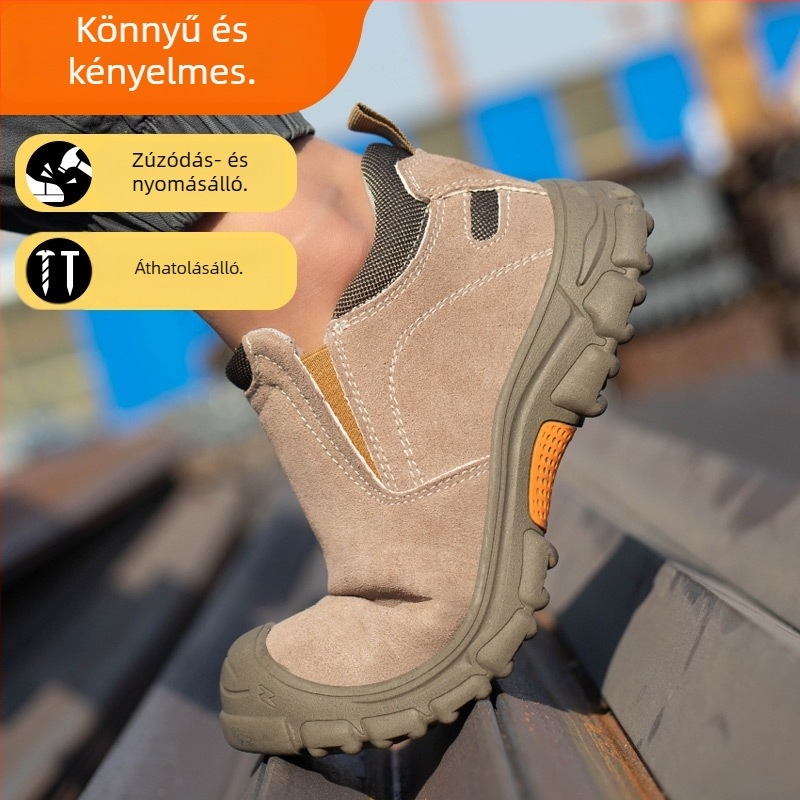 Acélorrú munkavédelmi cipő, ütés- és átszúrás elleni védelemmel, hegesztő, őszi slip-on, csúszásmentes és kopásálló